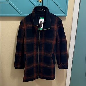 Pendleton Women's Wool Blend Walker Coat Jacket Navy Blue Copper Plaid, Size XL